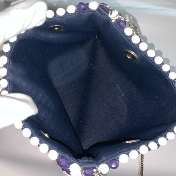 NWOT Loeffler Randall navy/white acetate bead bag - Picture 4 of 7